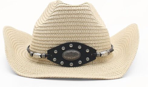 Western Straw Cowboy Hat for Women Men Knight Hat Wide Brim Summer Beach Sun Hats Leather Hatband Wind Lanyard in Saudi Arabia