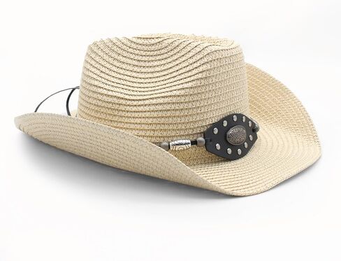 Western Straw Cowboy Hat for Women Men Knight Hat Wide Brim Summer Beach Sun Hats Leather Hatband Wind Lanyard in Saudi Arabia