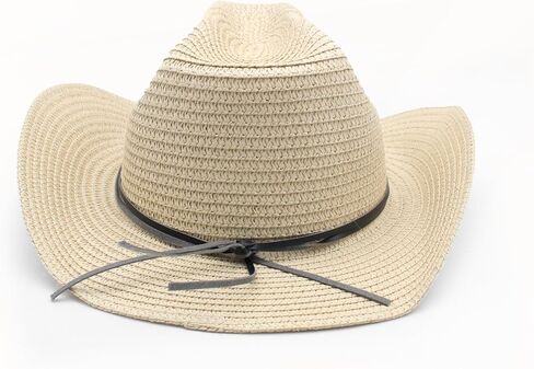 Western Straw Cowboy Hat for Women Men Knight Hat Wide Brim Summer Beach Sun Hats Leather Hatband Wind Lanyard in Saudi Arabia