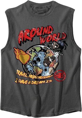 Floerns Men Graphic Olcyveless Tank Top Street Crew Neck Y2K T Trants in Kuwait