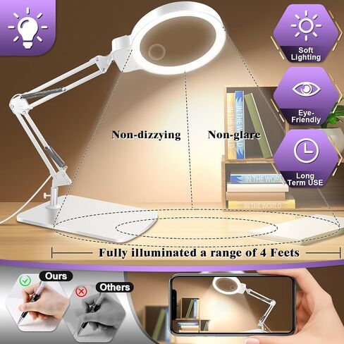 10x 30x زجاج مكبدي كبير مع الضوء والوقوف ، مكبّر مضاء بحق 5 بوصات ، 72 LED 3 أوضاع ملونة قابلة للتخطي ، مصباح المكتب الزجاجي المكبر اليدين الخالي in Saudi Arabia