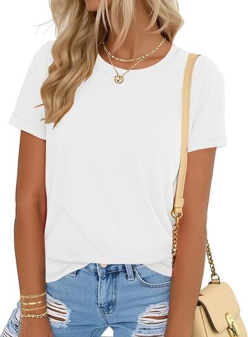 YUCOLEN Women's Cotton Short Sleeve Shirts UPF 50+ Soft Breathable Crew Neck T-Shirts Basic Tops in Kuwait