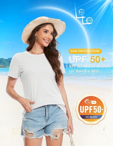 YUCOLEN Women's Cotton Short Sleeve Shirts UPF 50+ Soft Breathable Crew Neck T-Shirts Basic Tops in Kuwait
