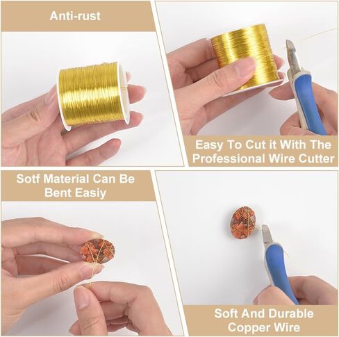 Mayjoydiy 328 قدمًا حقيقية 18 كيلو سلك مطلي بالذهب 0.3 مم 28 سلك المجوهرات الحرف الذهبي مشوهات النحاس مقاومة in Kuwait