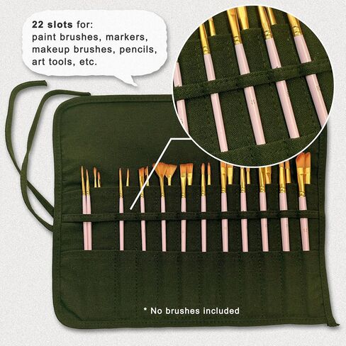 Roll Up Paint Brush Holder, Paint Brush Storage with 22 Slots 2 Ties in Canvas for Colored Pencils Watercolor Brush Pens Watercolor Paint in Kuwait