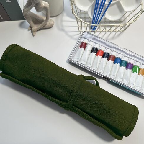Roll Up Paint Brush Holder, Paint Brush Storage with 22 Slots 2 Ties in Canvas for Colored Pencils Watercolor Brush Pens Watercolor Paint in Kuwait