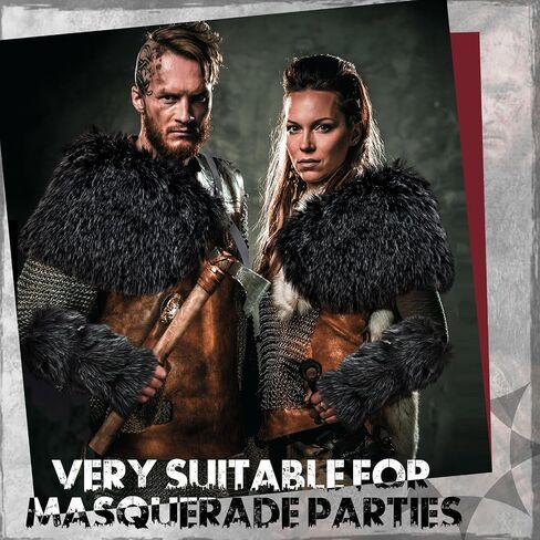 Geyoga 3 Pieces Halloween Mens Viking Costume Medieval Viking Faux Fur Shoulder Armor Faux Fur Arm Cuffs Wrap Medieval Costume Cloak Bracers Hand Warmer for Halloween Viking Cosplay Men Brown in Saudi Arabia