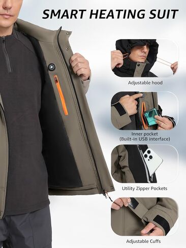 Men's Heated Jacket Waterproof with USB 4-Temp Control Lightweight for Skiing Hiking in Saudi Arabia