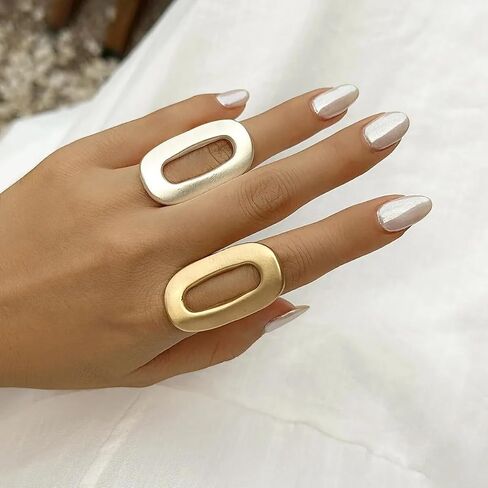 Chunky Gold Rings For Women, Silver Letter O Shaped Open Exaggerated Big Hollow Oval Finger Ring Trendy Plated Adjustable Birthday Jewelry Gift in Kuwait