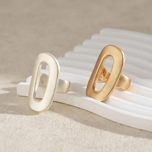 Chunky Gold Rings For Women, Silver Letter O Shaped Open Exaggerated Big Hollow Oval Finger Ring Trendy Plated Adjustable Birthday Jewelry Gift in Kuwait