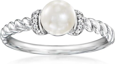 Ross-Simons 5.5-6mm Cultured Pearl Ring With Diamonds in Sterling Silver in Saudi Arabia