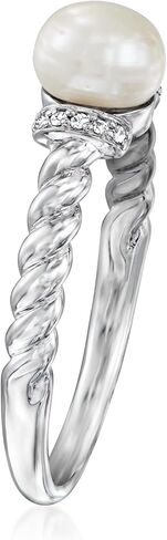 Ross-Simons 5.5-6mm Cultured Pearl Ring With Diamonds in Sterling Silver in Saudi Arabia