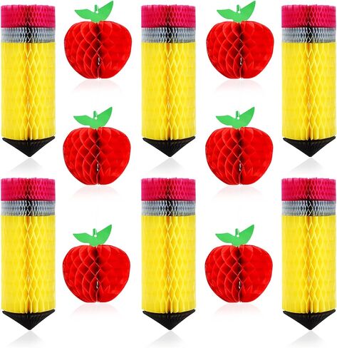 FOIMAS 12pcs Back to School Hanging Honeycomb Decoration Apple-Shaped Pencil Hanging Decoration for Back to School Teacher Apperation First Day of School Classroom Party Decor in Saudi Arabia
