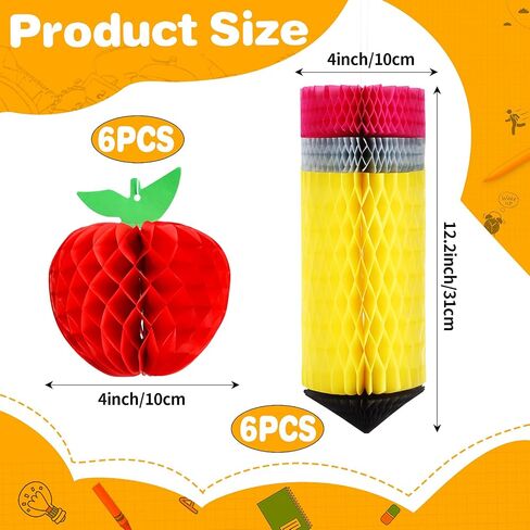 FOIMAS 12pcs Back to School Hanging Honeycomb Decoration Apple-Shaped Pencil Hanging Decoration for Back to School Teacher Apperation First Day of School Classroom Party Decor in Saudi Arabia