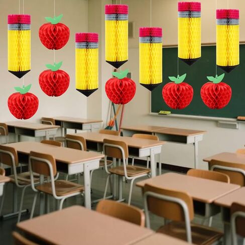FOIMAS 12pcs Back to School Hanging Honeycomb Decoration Apple-Shaped Pencil Hanging Decoration for Back to School Teacher Apperation First Day of School Classroom Party Decor in Saudi Arabia