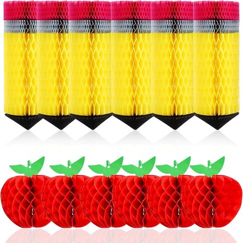 FOIMAS 12pcs Back to School Hanging Honeycomb Decoration Apple-Shaped Pencil Hanging Decoration for Back to School Teacher Apperation First Day of School Classroom Party Decor in Saudi Arabia