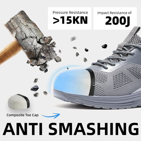 Furuian Composite Toe Shoes for Men Lightweight Composite Work Shoes Safety Shoes Not Steel Toe Sneakers Breathable Composite Toe Sneakers for Men Indestructible Safety Shoes for Men Black in Saudi Arabia