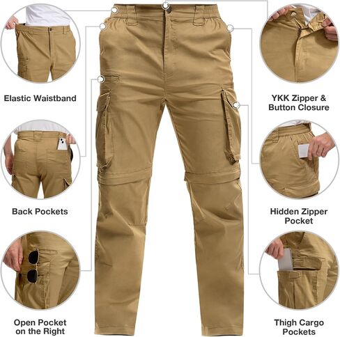 Convertible Mens Hiking Pants - Zip Off Lightweight Quick Dry Cargo Pants for Men 8 Pockets for Camping Travel Fishing in Saudi Arabia
