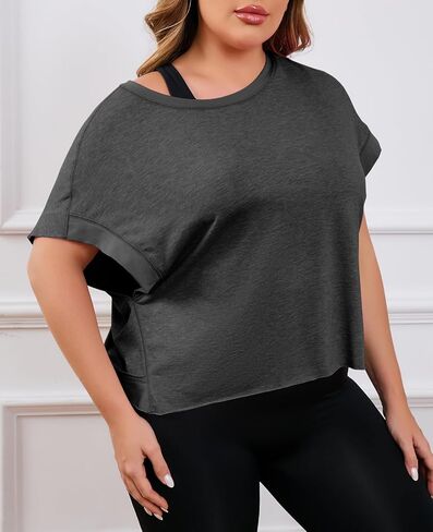 Fisoew Womens Plus Size Open Back Workout Tops Backless Short Sleeve Athletic Shirt Running Crop Top Gym Yoga T-Shirt in Saudi Arabia