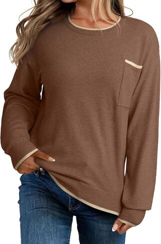 Dokotoo Womens Sweaters Casual Crewneck Long Sleeve Pullover Sweater Jumper Tops with Chest Pocket in Saudi Arabia