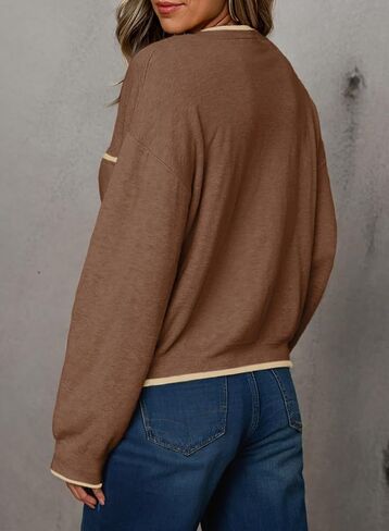 Dokotoo Womens Sweaters Casual Crewneck Long Sleeve Pullover Sweater Jumper Tops with Chest Pocket in Saudi Arabia