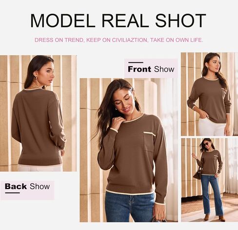 Dokotoo Womens Sweaters Casual Crewneck Long Sleeve Pullover Sweater Jumper Tops with Chest Pocket in Saudi Arabia