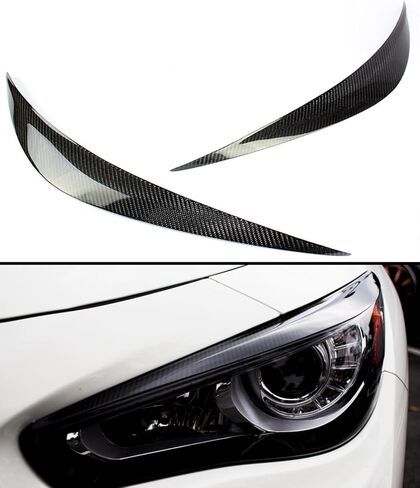 JDM Black Real Carbon Fiber Left + Right Headlight Eyelids Cover Compatible for 2014-2022 Infiniti Q50 in Saudi Arabia