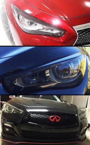 JDM Black Real Carbon Fiber Left + Right Headlight Eyelids Cover Compatible for 2014-2022 Infiniti Q50 in Saudi Arabia