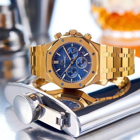 Men's Watches DA Royalty Gold Luxury Watch Chronograph 316 Stainless Steel, Blue Dial, Japanese Movement AP Style in Saudi Arabia