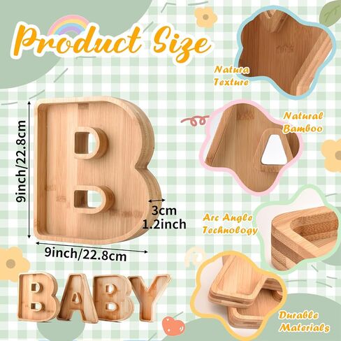 Wooden Baby Charcuterie Board Letters Serving Tray Decorative Platter 4 Pcs Bamboo Candy Tray for Baby Shower Alphabet Gender Reveal Decorations with Deeper Edge in Saudi Arabia