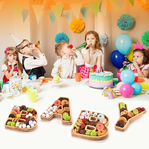 Wooden Baby Charcuterie Board Letters Serving Tray Decorative Platter 4 Pcs Bamboo Candy Tray for Baby Shower Alphabet Gender Reveal Decorations with Deeper Edge in Saudi Arabia