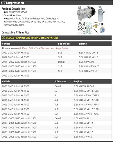 مجموعة ضاغط A/C مع فتحة ثابتة - متوافقة 2000-2006 GMC Yukon XL 1500 AC in Saudi Arabia