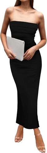 kinstell Women's Summer Bodycon Maxi Tube Dress Ribbed Strapless Side Slit Long Going Out Casual Dresses in Kuwait