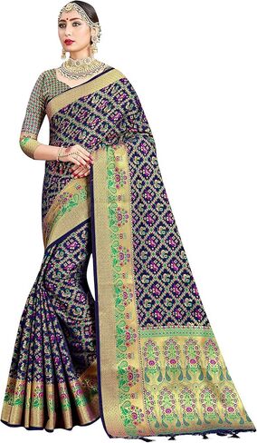Elina Fashion Sarees for Women Banarasi Art Silk Loved Arcee الهدية العرقية الهندية الهدية التقليدية ساري مع بلوزة غير مختلطة in Saudi Arabia