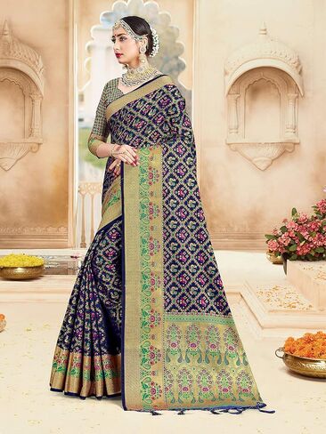 Elina Fashion Sarees for Women Banarasi Art Silk Loved Arcee الهدية العرقية الهندية الهدية التقليدية ساري مع بلوزة غير مختلطة in Saudi Arabia