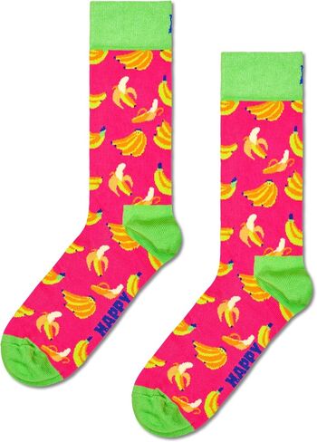 طقم جوارب للكاحل بألوان الموز والأناناس من Happy Socks - للرجال والنساء - قطن مستدام - مقاس 10-13 (عبوتان) in Saudi Arabia