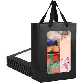 حقائب هدايا EUSOAR بمقابض، 12 قطعة مقاس 7.8 بوصة × 3.9 بوصة × 11 بوصة أكياس هدايا بيضاء مع نافذة شفافة، أكياس هدايا شفافة شفافة مع مقابض لحفلات الزفاف وحفلات الزفاف وحفلات استقبال المولود الجديد in Kuwait