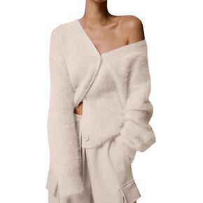 Arssm Womens Furry Cardigan Sweater Long Sleeve Cardigans Button Down V Neck Fluffy Knit Top Fashion 2024 Knitwear in Kuwait