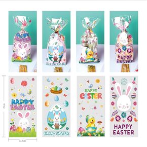 STARANDBEE Easter Cellophane Treat Bags,50 PCS Easter Candy,Cello Goodie Cooikes Gift Bags with 60 PCS Gold Twist Ties for Party Favor Supplies, 4 Assorted Styles in Kuwait