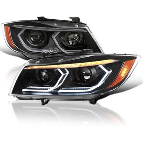 SPEC-D TUNING Black Dual Projector Headlights with 3D LED Tube and Startup Animation Compatible with 2006-2011 BMW 3-Series E90 Sedan/E91 Wagon, Left + Right Pair Headlamps Assembly in Saudi Arabia