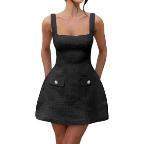 SHESEEWORLD Women's Sleeveless Tank Dress Square Neck Adjustable Straps Backless Mini Dress in Kuwait