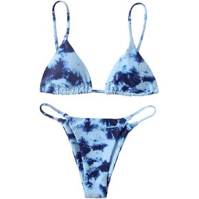 WDIRARA Women's 2 Piece Tie Dye Triangle Bikini Sets Tie Back Bathing Suit Spaghetti Strap Swimsuit in Kuwait