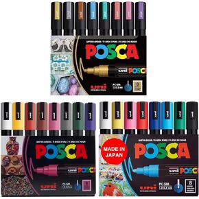 حزمة علامات posca ، 16 علامات الطلاء المتوسطة 5M - 8 نغمات ناعمة + 8 نغمات معدنية in Kuwait