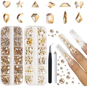 Canvalite 2518Pcs Rhinestones Nail Gems, 12 Styles 3D Glass AB Crystals Charms Shiny Multi Shape Flatback Nail Rhinestones for Nail Art with Picker and Tweezers for DIY Nail Art in Saudi Arabia
