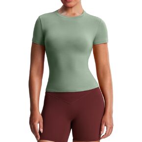 Aoxjox Women's Casual Basic Tee HIGH Elastic Cotton T-Shirt Short Sleeve Tops Everyday Crew Neck Slim Fit Y2k in Saudi Arabia