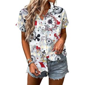 Alice in Wonderland Shirt Women Mad Tea Party Shirts Vacation Button up Tshirt Cute Fairy Tale Graphic Tee Tops in Kuwait