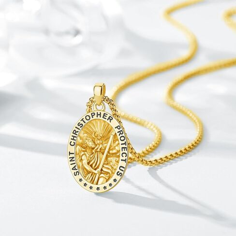 St Christopher Necklace Mens, 925 Sterling Silver for Traveler Patron Saint Christopher Medal Pendant Necklace for Women Father Brother Amulet Religious Jewelry Gifts in Saudi Arabia