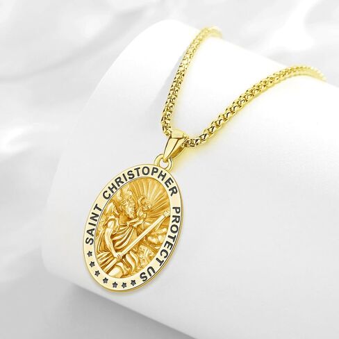 St Christopher Necklace Mens, 925 Sterling Silver for Traveler Patron Saint Christopher Medal Pendant Necklace for Women Father Brother Amulet Religious Jewelry Gifts in Saudi Arabia