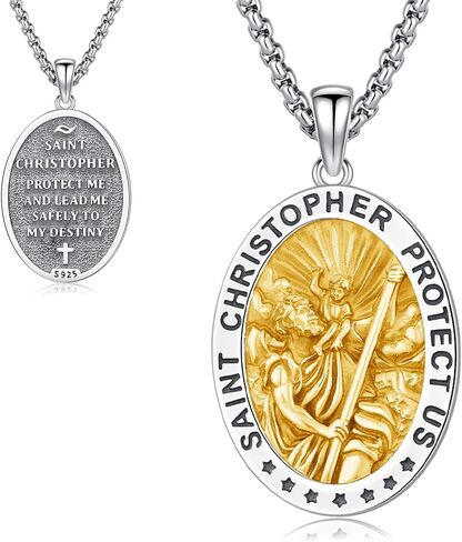 St Christopher Necklace Mens, 925 Sterling Silver for Traveler Patron Saint Christopher Medal Pendant Necklace for Women Father Brother Amulet Religious Jewelry Gifts in Saudi Arabia