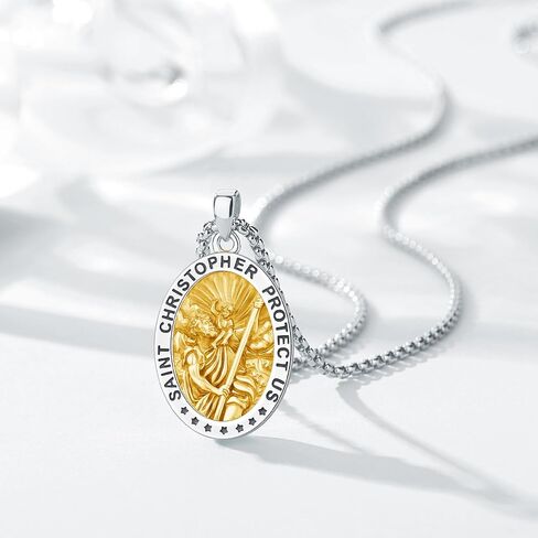 St Christopher Necklace Mens, 925 Sterling Silver for Traveler Patron Saint Christopher Medal Pendant Necklace for Women Father Brother Amulet Religious Jewelry Gifts in Saudi Arabia